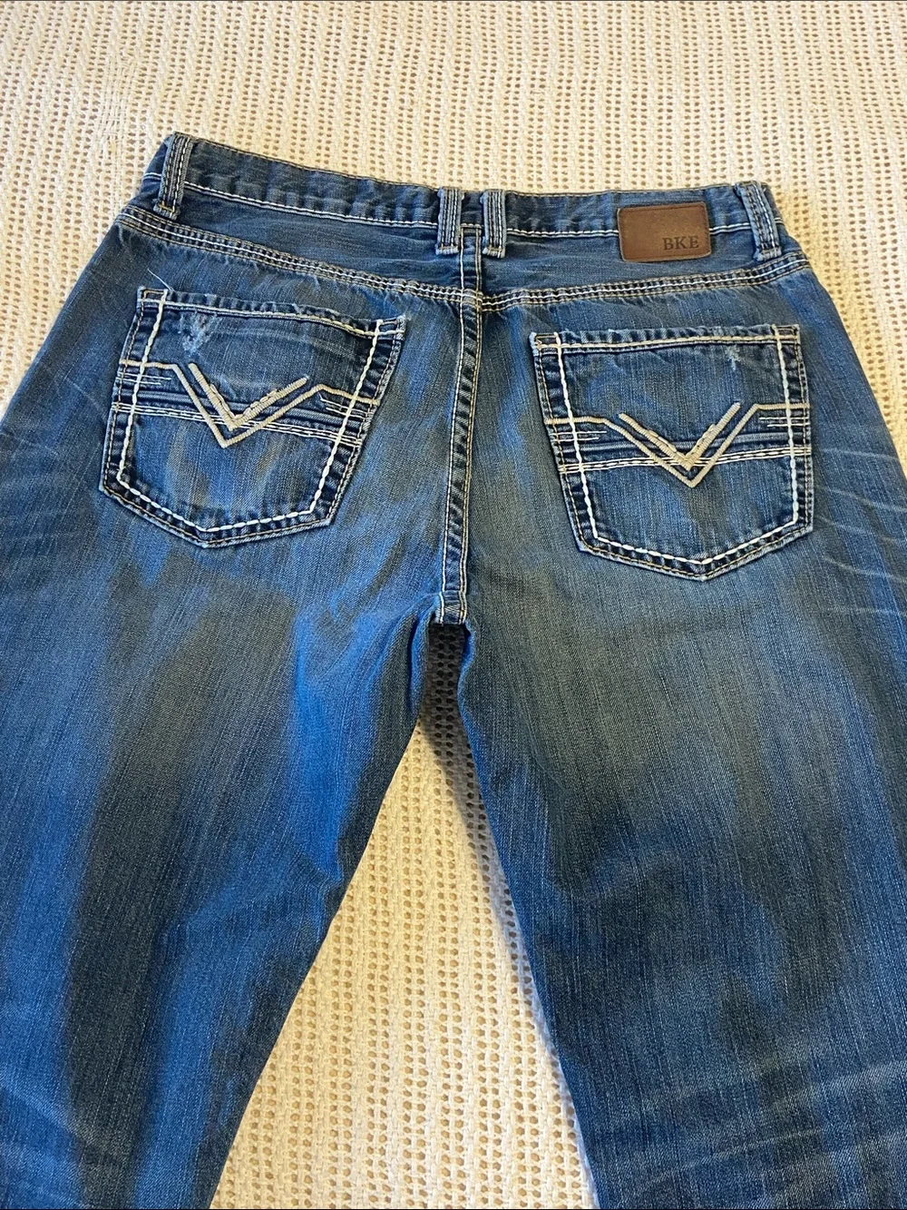 BKE Tyler Boot Jeans Mid Rise Blue Denim Western Cowboy Size 34 x 30”